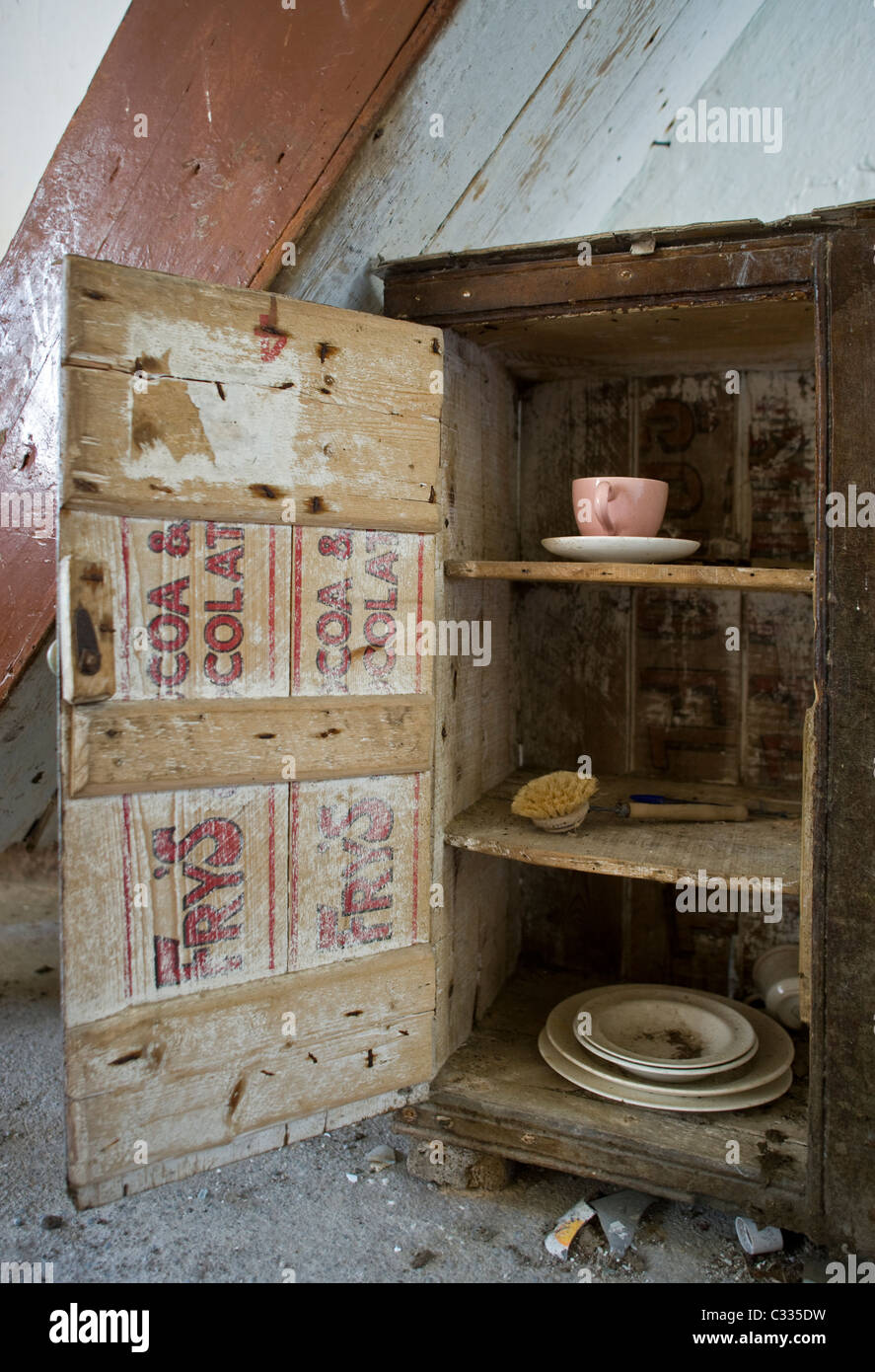 Home made cupboard in derelict cottage near Cleggan, Connemara. Stock Photo