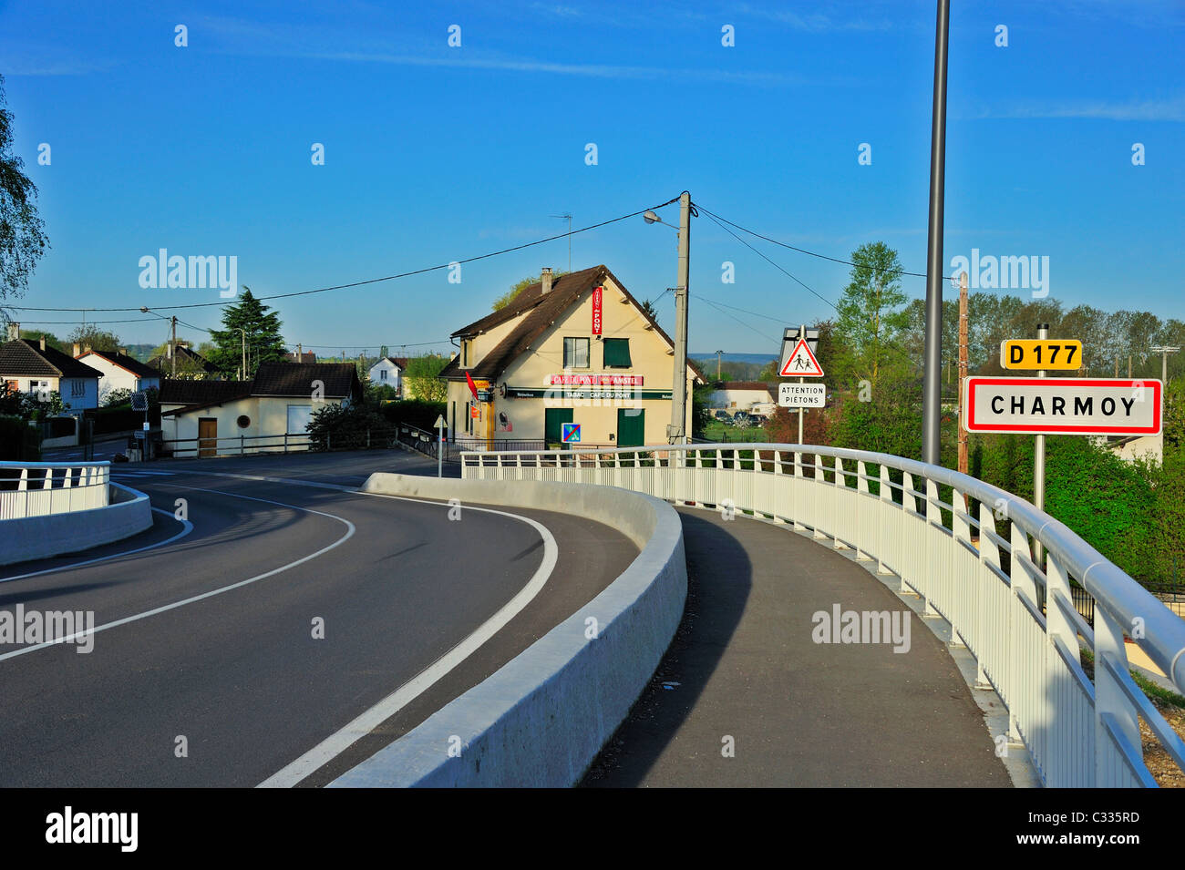 Charmoy Entrance to the French village of Charmoy, on the banks of the River ...