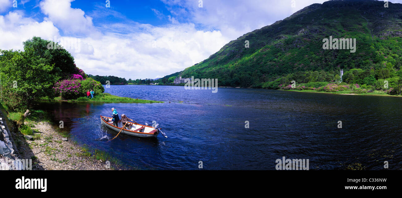 Connemara, County Galway, Ireland, Kylemore Abbey And Lake Stock Photo