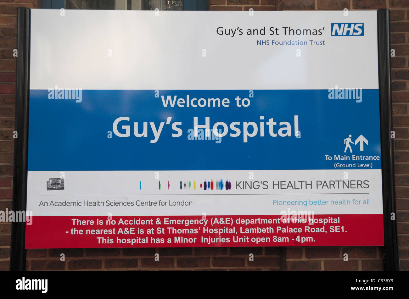 Sign for 'Guys Hospital' outside the hospital in central London, UK