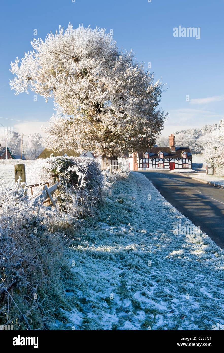 Pretty Cheshire Cottage in the Depths of Winter, Beeston, Cheshire, England, UK Stock Photo