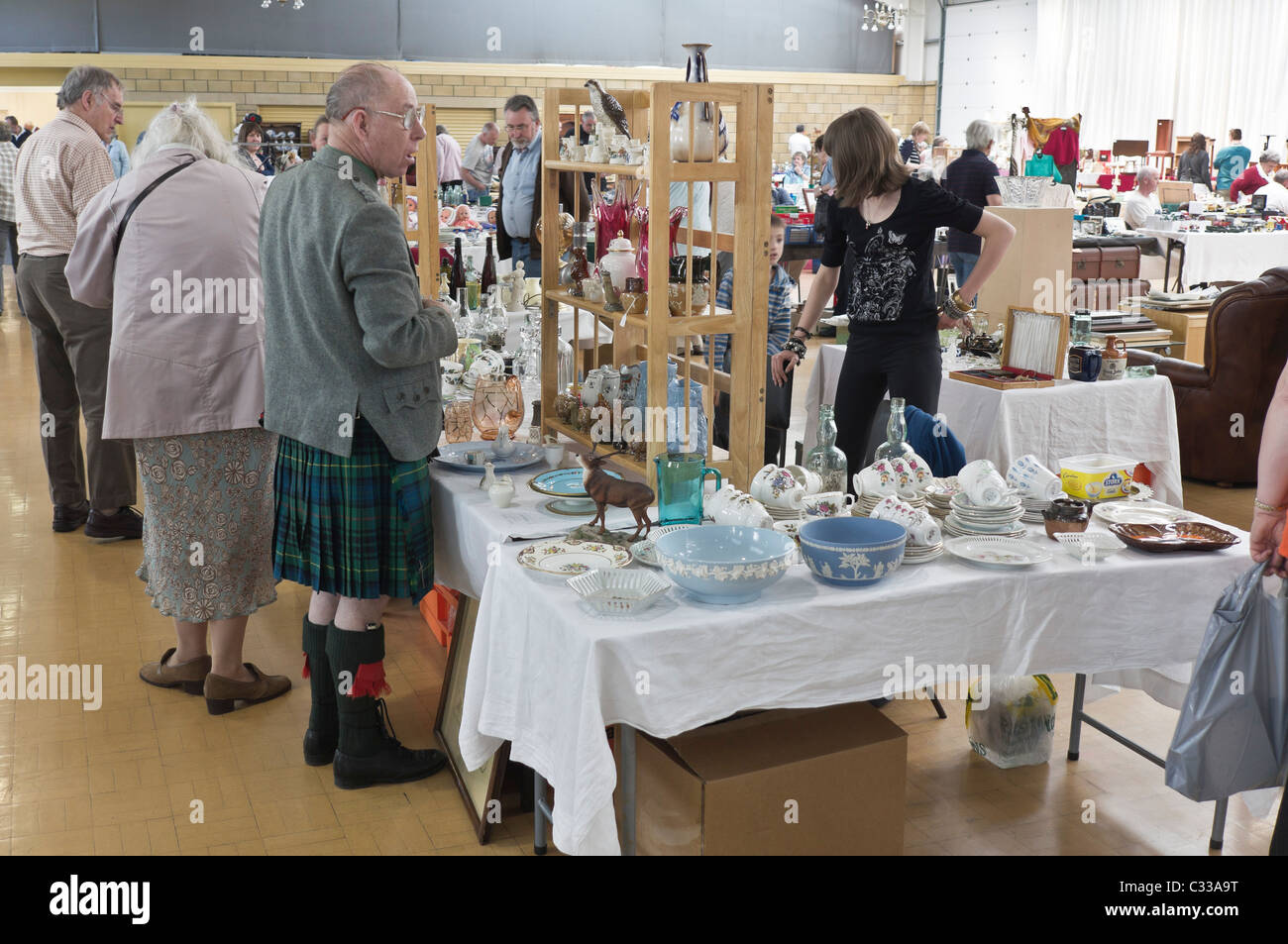 People at an antiques fair in Kelso, Scotland Stock Photo Alamy