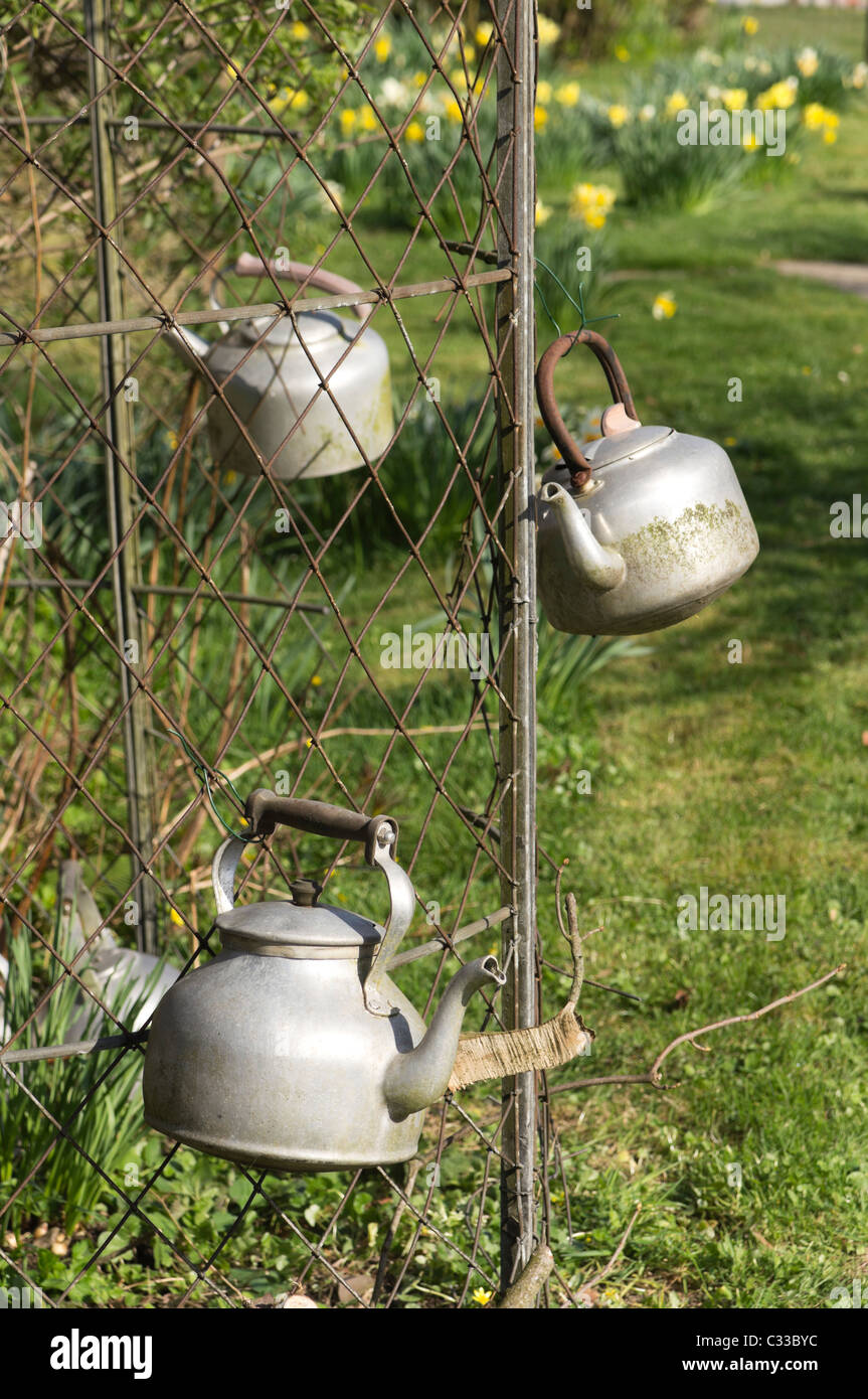 Old tin kettles Stock Photo Alamy