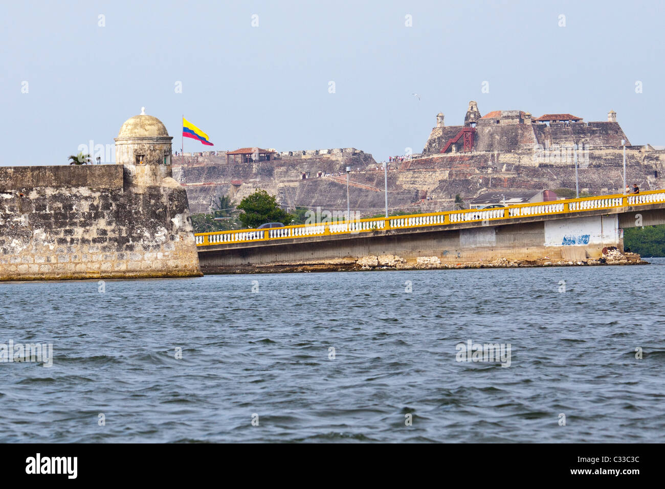 City walls and Castillo de San Felipe de Barajas, Cartagena, Colombia Stock Photo