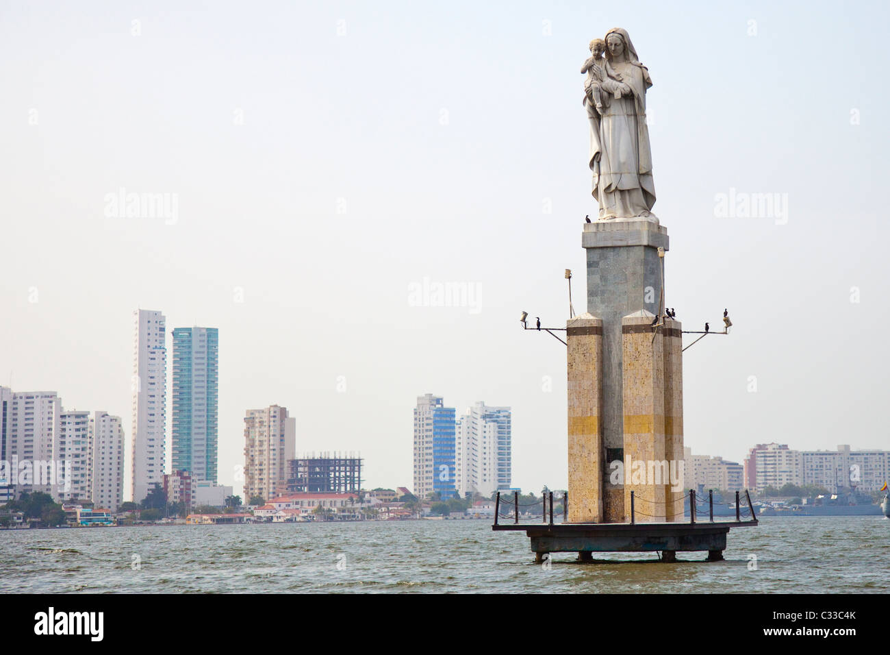Statue of the Virgin, Cartagena Harbor, Cartagena, Colombia Stock Photo