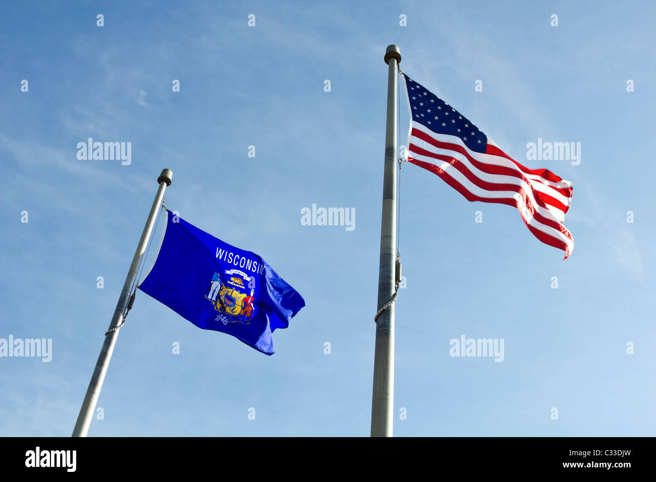 Flag of Saint Louis, Missouri, waving in the wind, sky and sun background.  3d rendering Stock Photo - Alamy