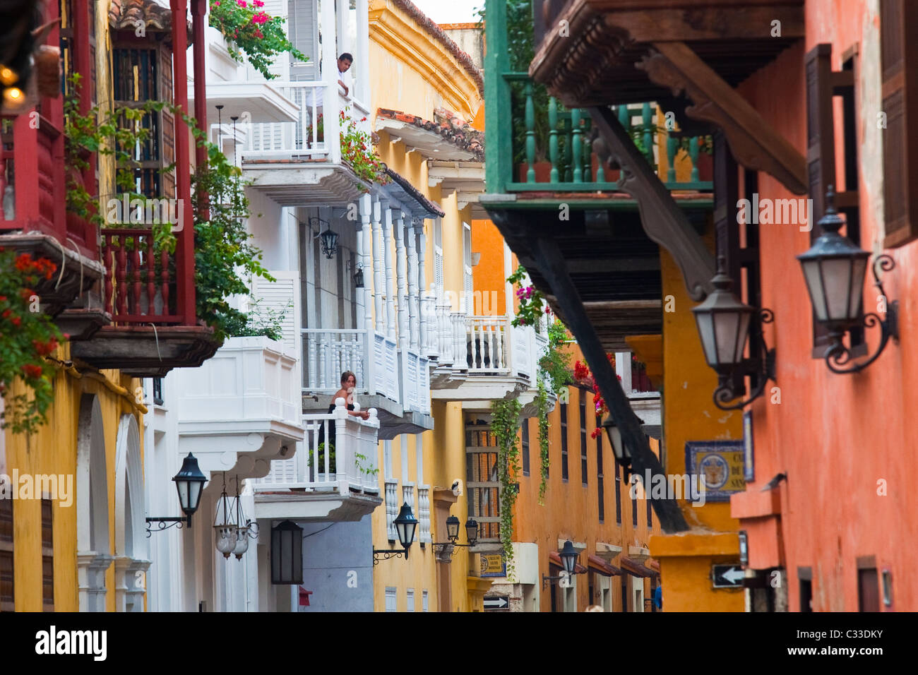 Balconies, Cartagena, Colombia Stock Photo