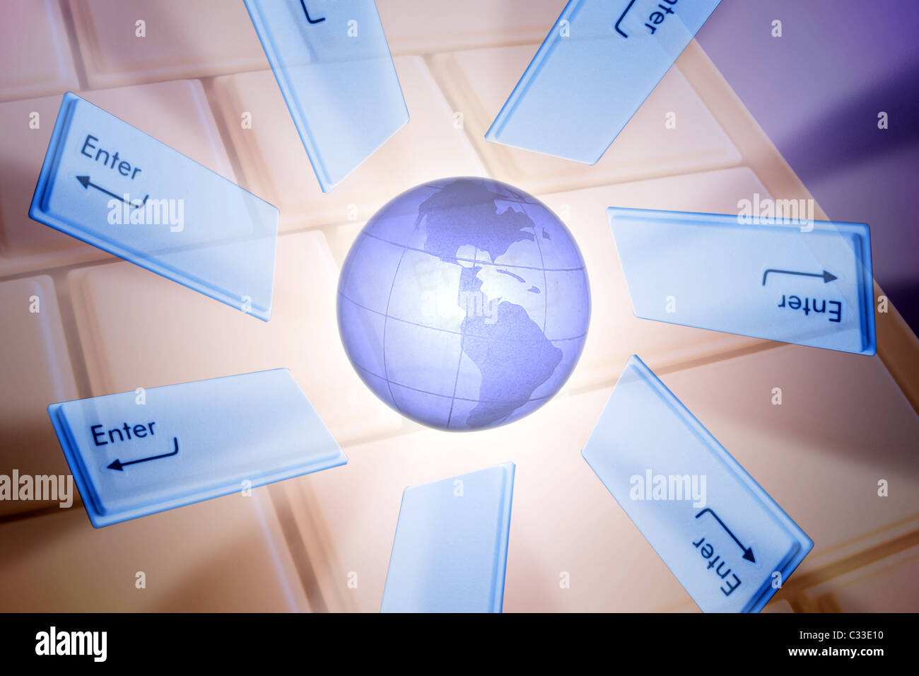 digital world concept: keys Enter around globe Stock Photo