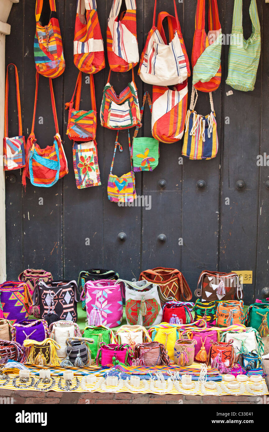 Souvenir bags in the old town, Cartagena, Colombia Stock Photo