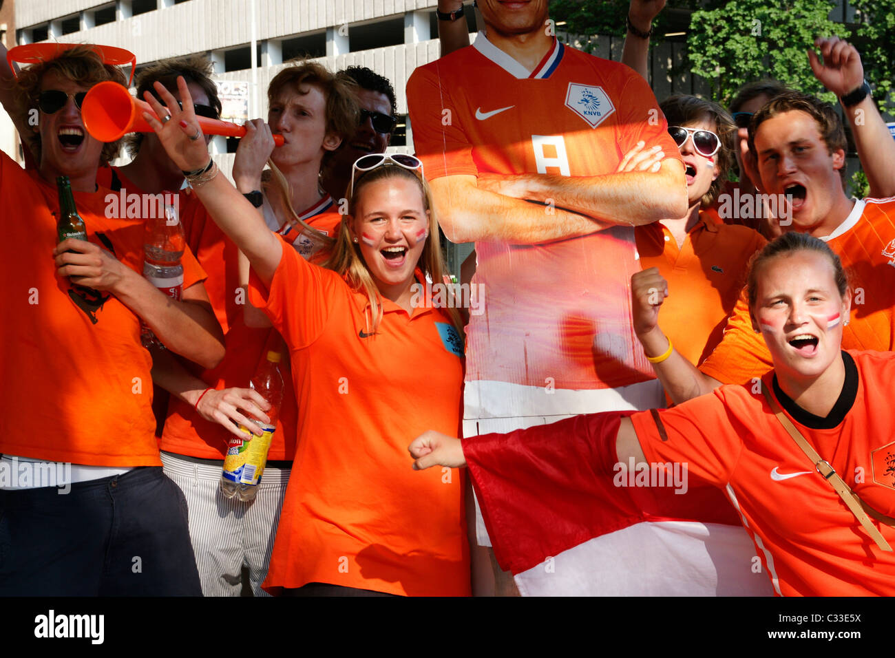 Dutch football soccer fans celebrating match victory world Stock Photo