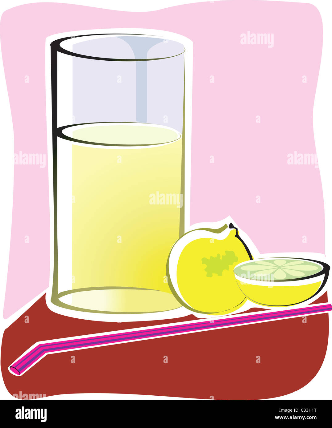 Illustration of lemon and lemon juice in a glass Stock Photo - Alamy