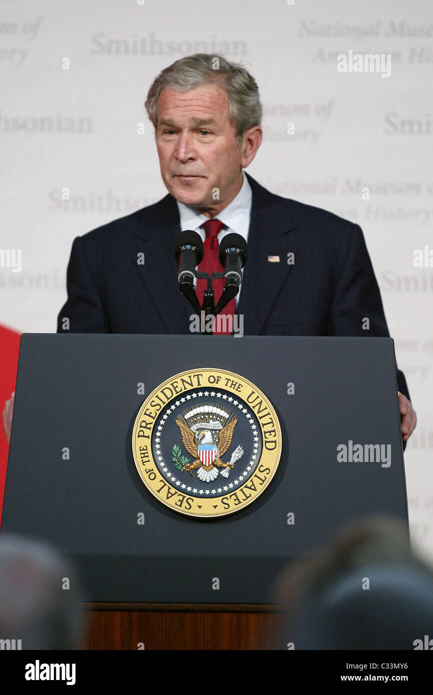 US President George W Bush President George W. Bush attends the reopening of the Smithsonian National Museum of American Stock Photo
