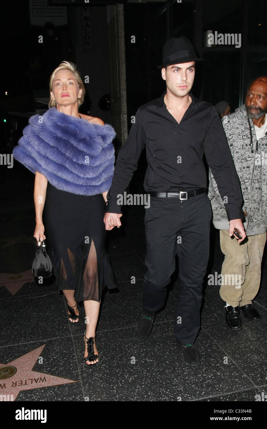 Sharon Stone and her boyfriend Chase Dreyfous outside Katsuya ...