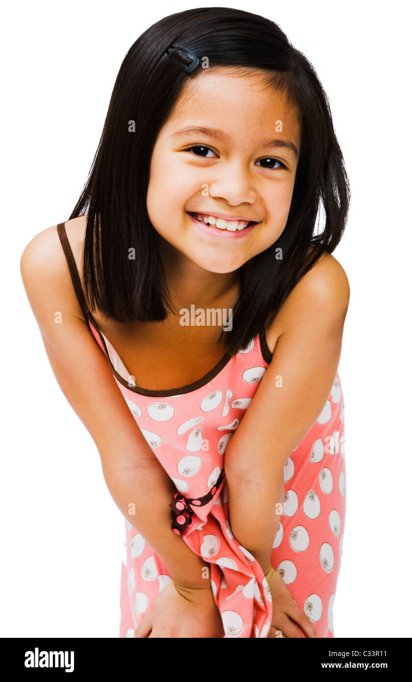 Smiling girl posing isolated over white Stock Photo - Alamy