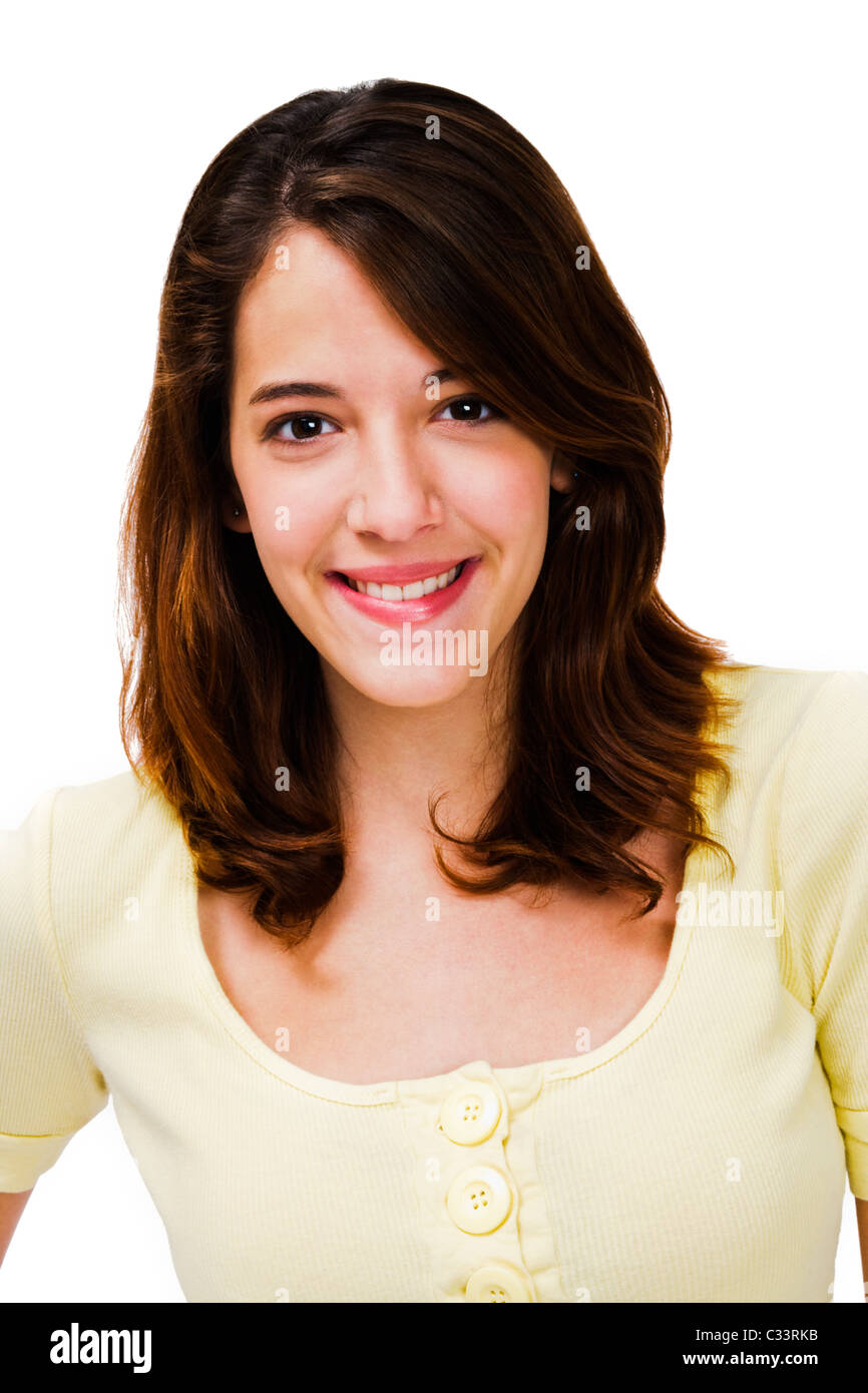 Happy young woman posing isolated over white Stock Photo - Alamy