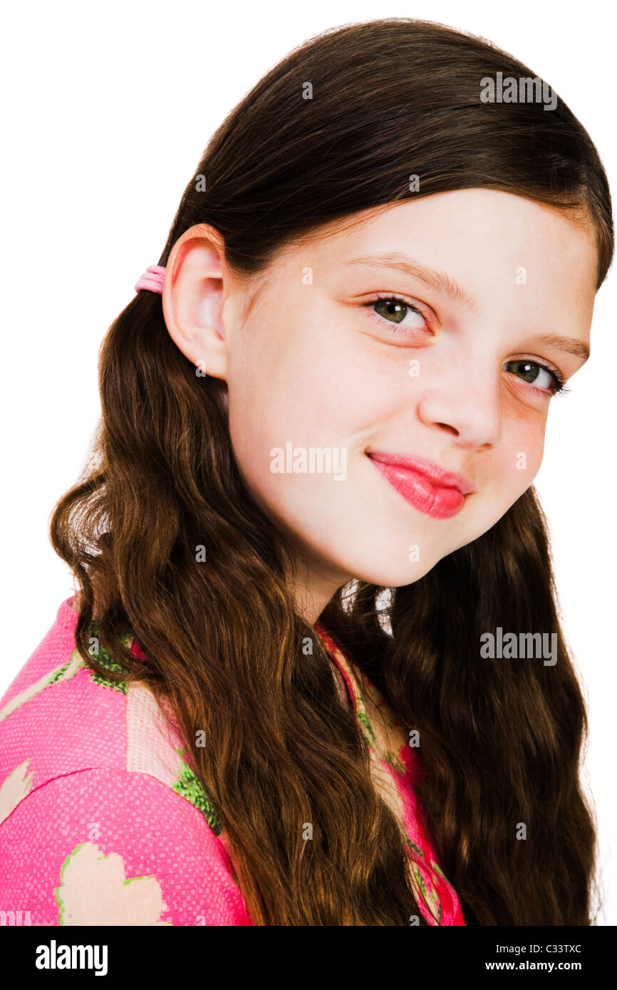 Portrait of a girl smiling isolated over white Stock Photo - Alamy