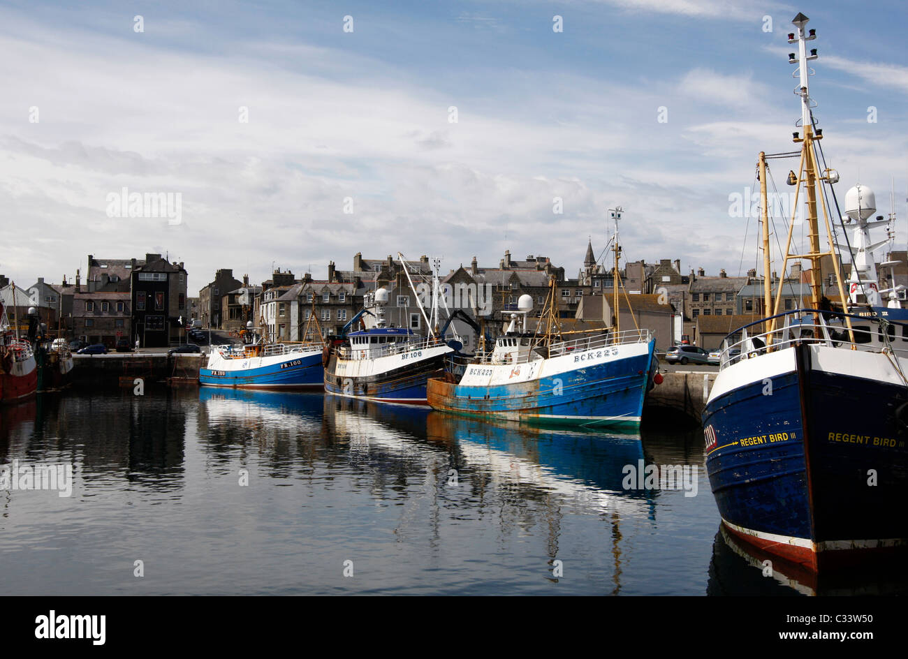 Fishing Boats moored in Fraserburgh Harbour, North East Scotland Stock Photo