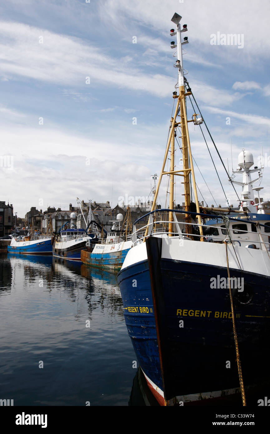 Fishing Boats moored in Fraserburgh Harbour, North East Scotland Stock Photo