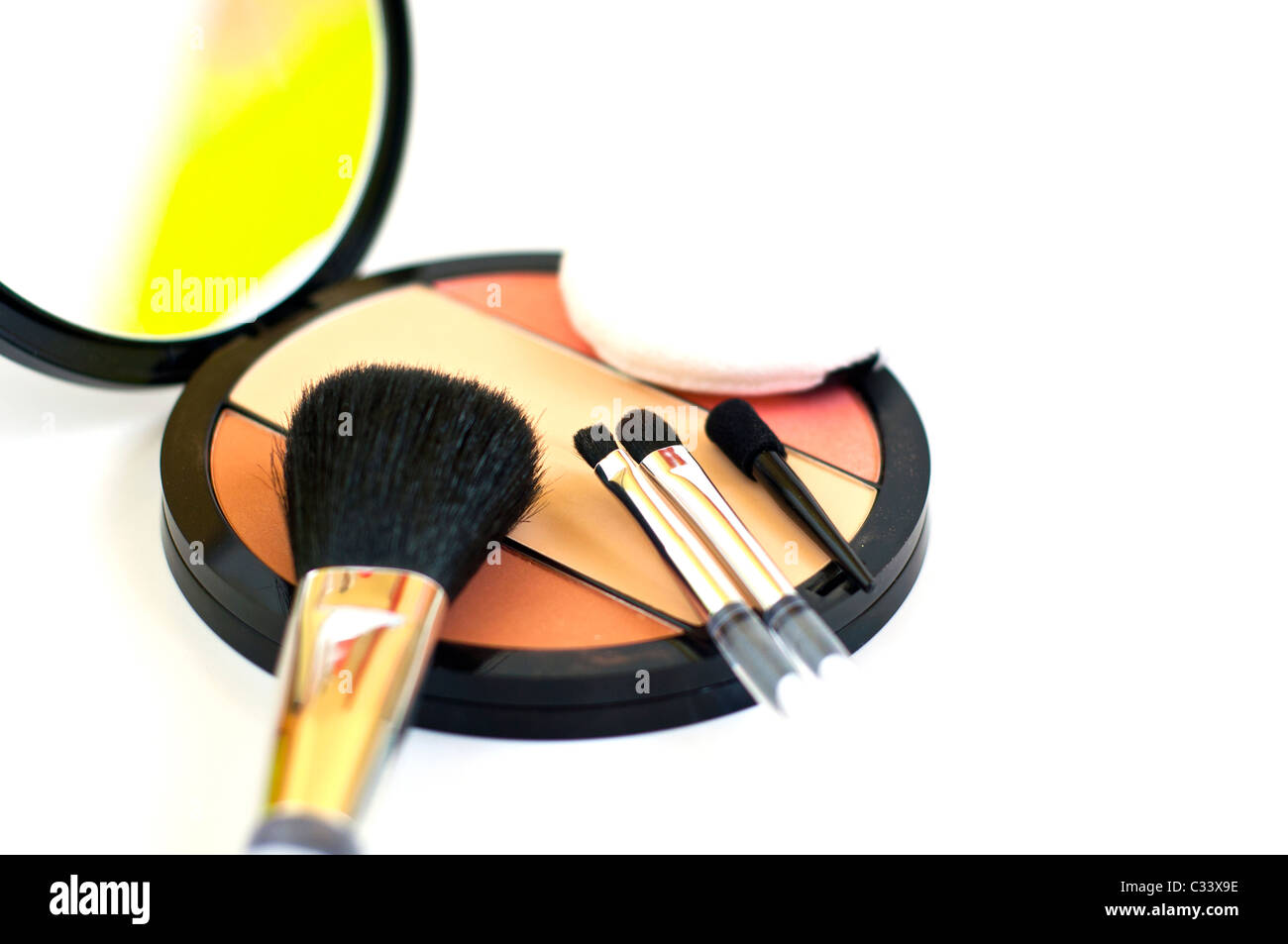 makeup brushes and blush on white background Stock Photo