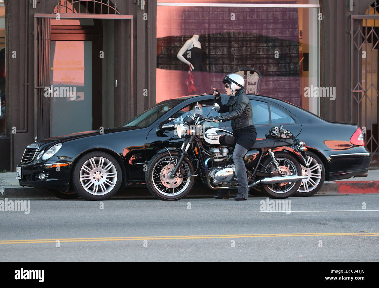 Pink hops on a motorcycle after shopping in West Hollywood Los Angeles ...