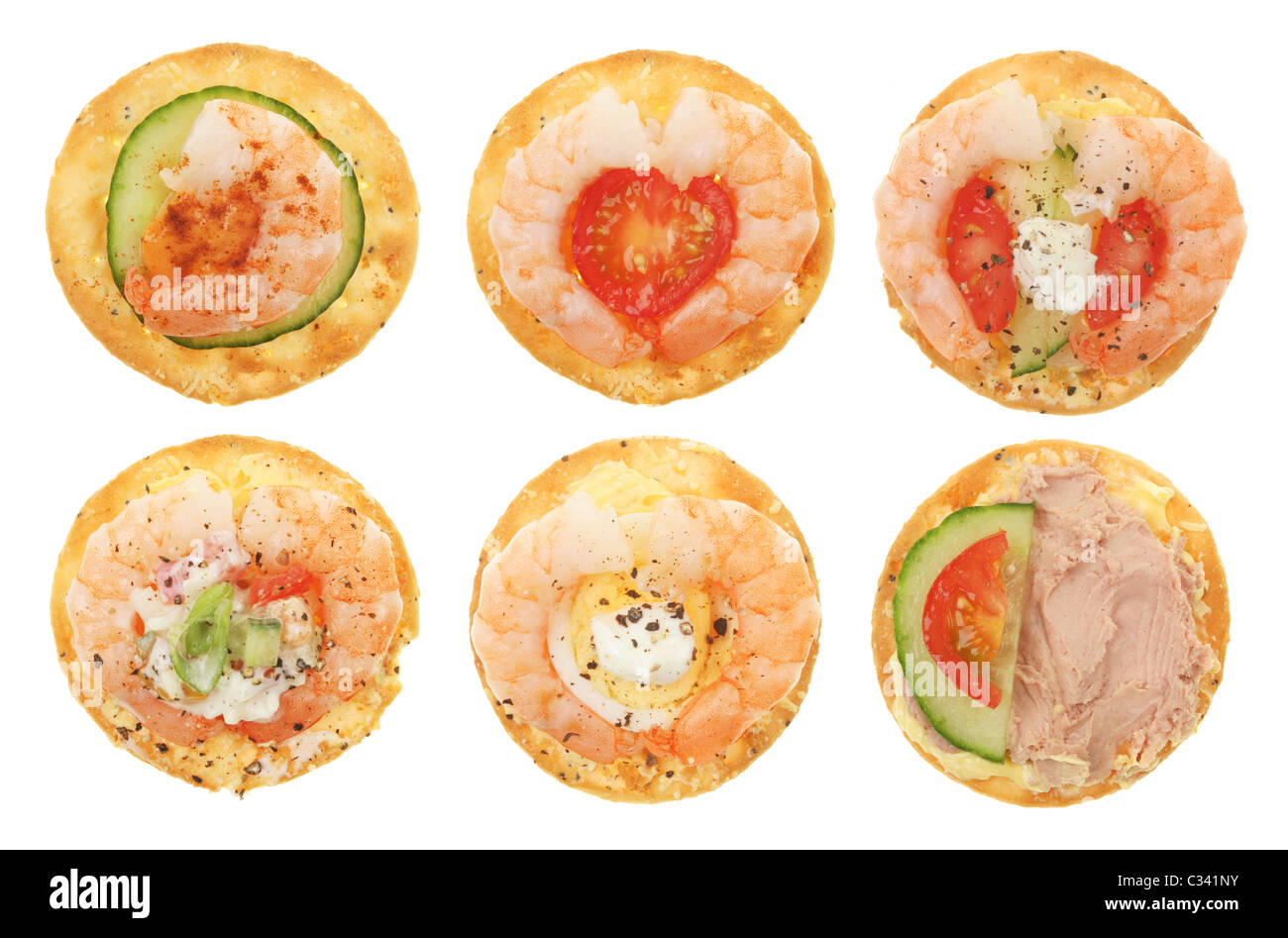 Group of six canapes isolated on white Stock Photo