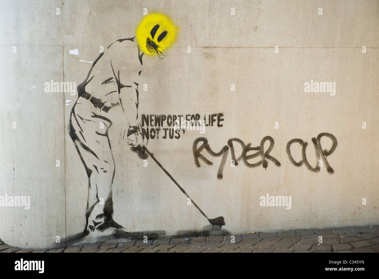 NEWPORT FOR LIFE NOT JUST THE RYDER CUP roadside graffiti under flyover in Newport South Wales UK Stock Photo