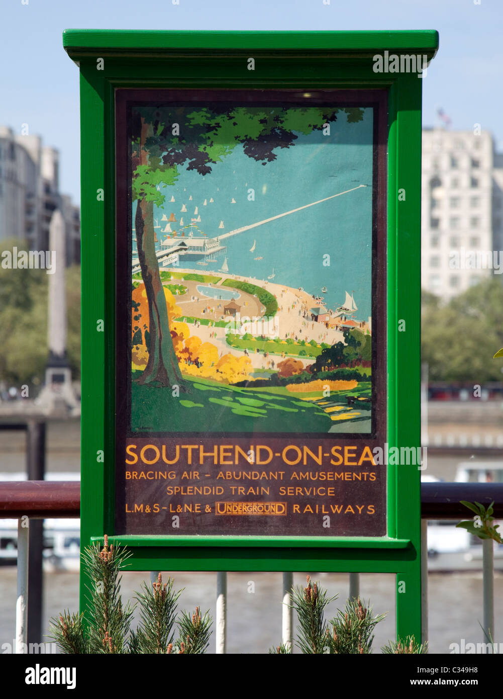 60th anniversary of 1951 Festival of Britain on South Bank, London: vintage railway poster Stock Photo