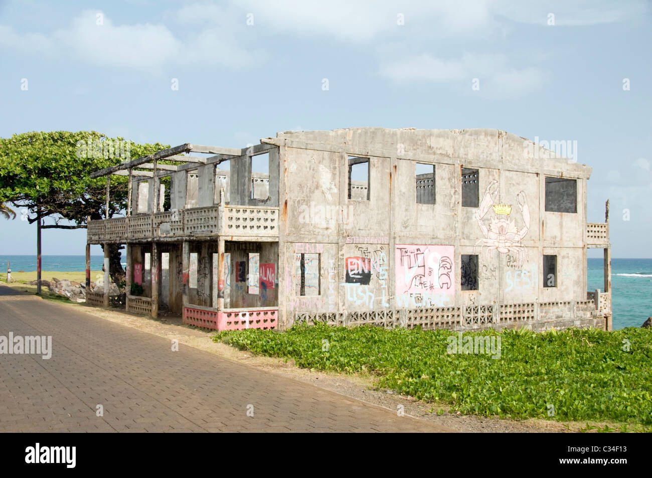 abandoned ruins old hotel seaside on North End malecon Big Corn Island Nicaragua Central America Stock Photo