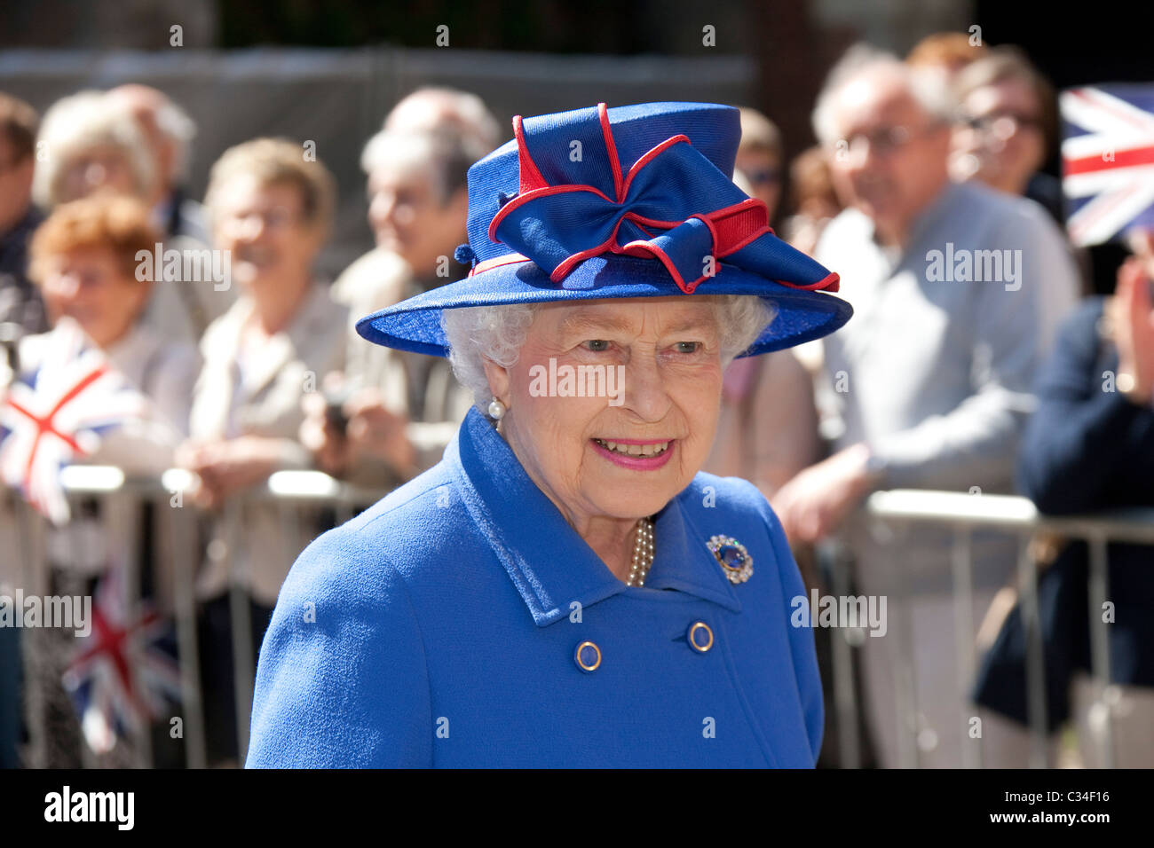 Britain's Queen Elizabeth in Cambridge on her way to St John's College for a lunch Stock Photo