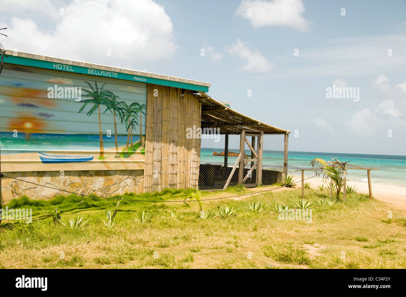 bamboo and stone building beachfront Caribbean Sea Brig Bay Corn Island ...