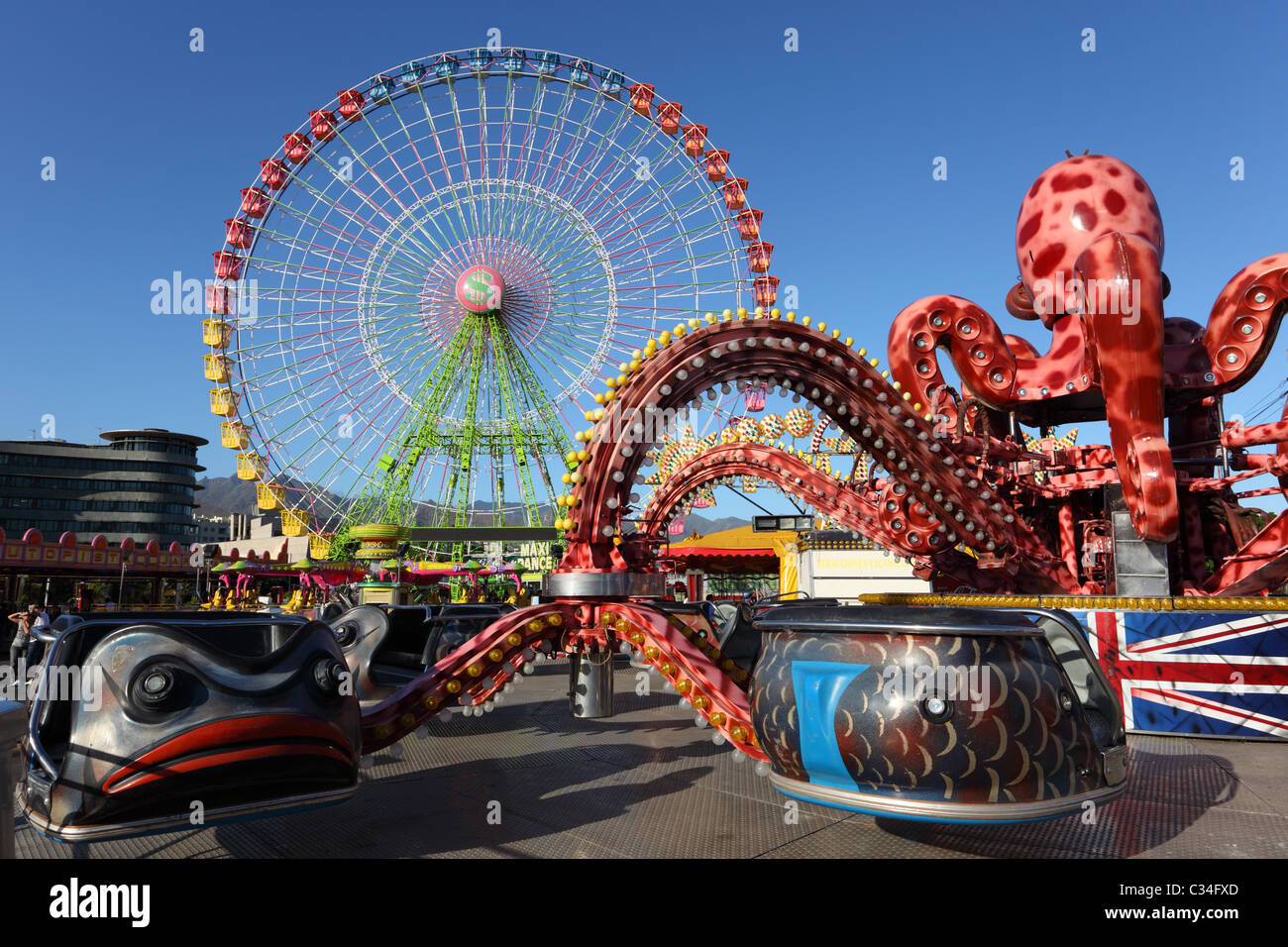 Amusement park ride in Santa Cruz de Tenerife, Spain. Stock Photo
