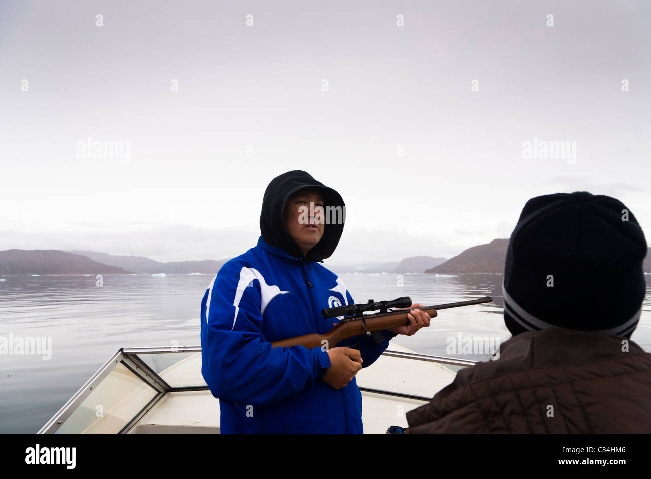 Husband and wife seal hunters, South Greenland Stock Photo