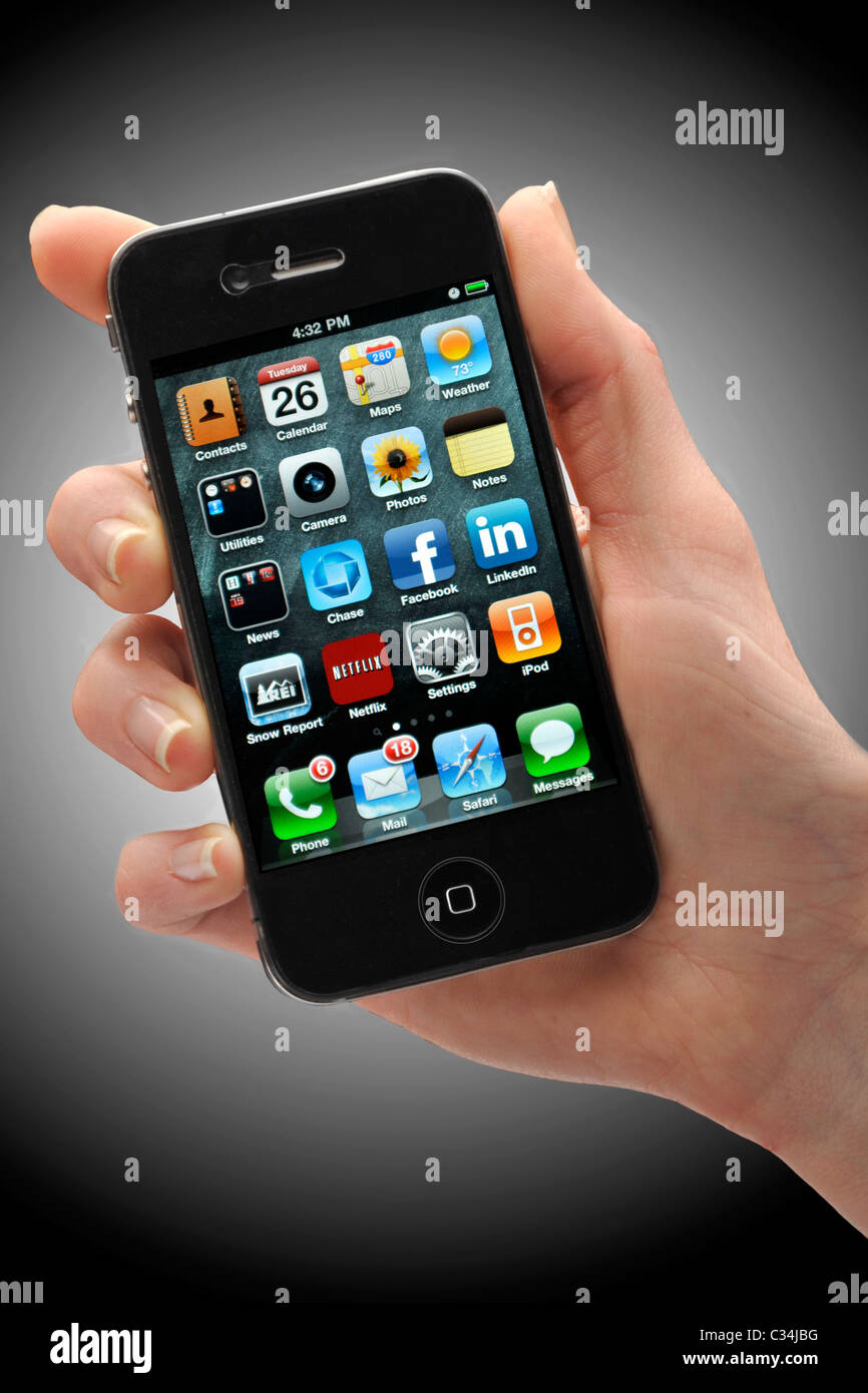 hand holding iphone iphone Stock Photo Alamy