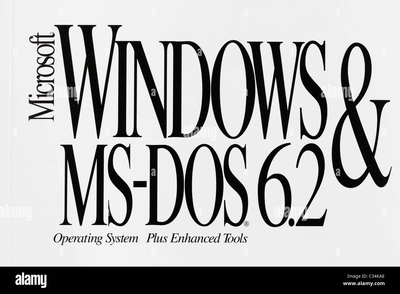 Close up detail of an old Microsoft Windows and MS-DOS version 6.2 manual, circa early 1990's. Stock Photo