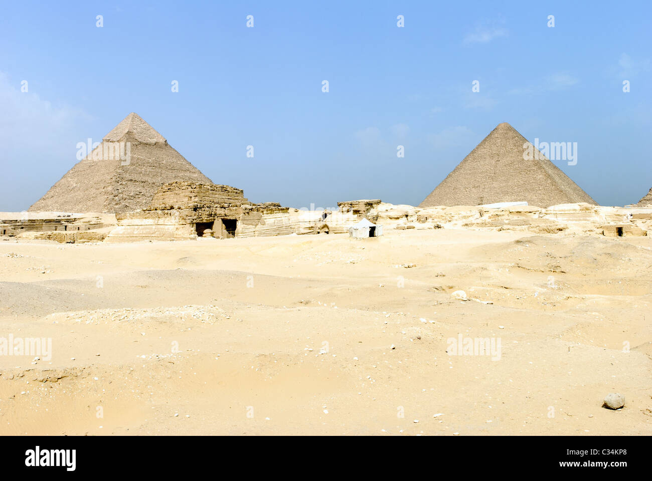 Pyramid of Chephren and Cheops Giza necropolis, Lower Egypt Stock
