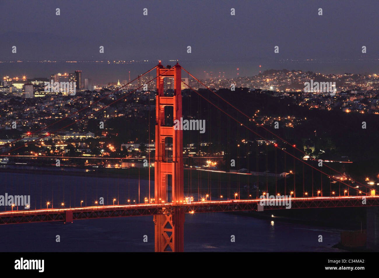 Twilight, San Francisco and Golden Gate Bridge, CA, USA Stock Photo