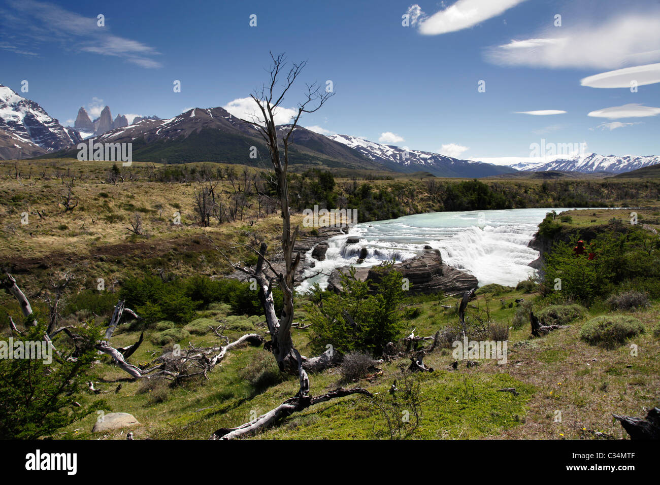 Views of Torres del Paine and River Paine, Patagonia, Chile, South America. Stock Photo