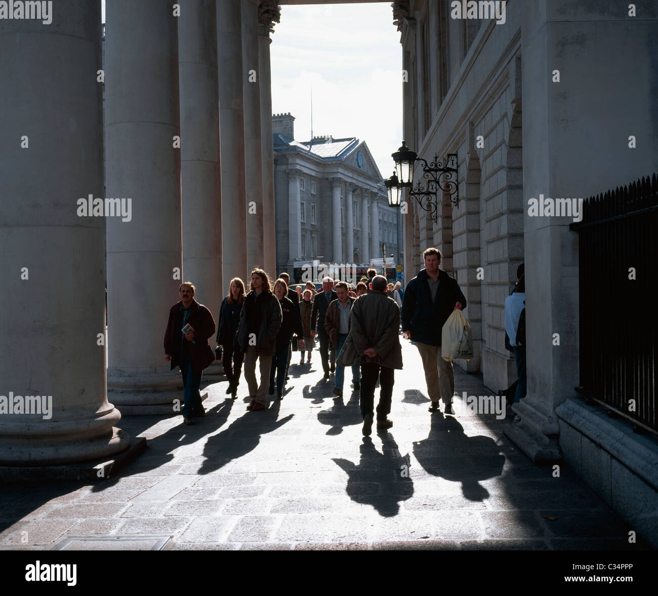 Dublin,Co Dublin,Ireland;Group Of People Outside College Green And The Bank Of Ireland Stock Photo