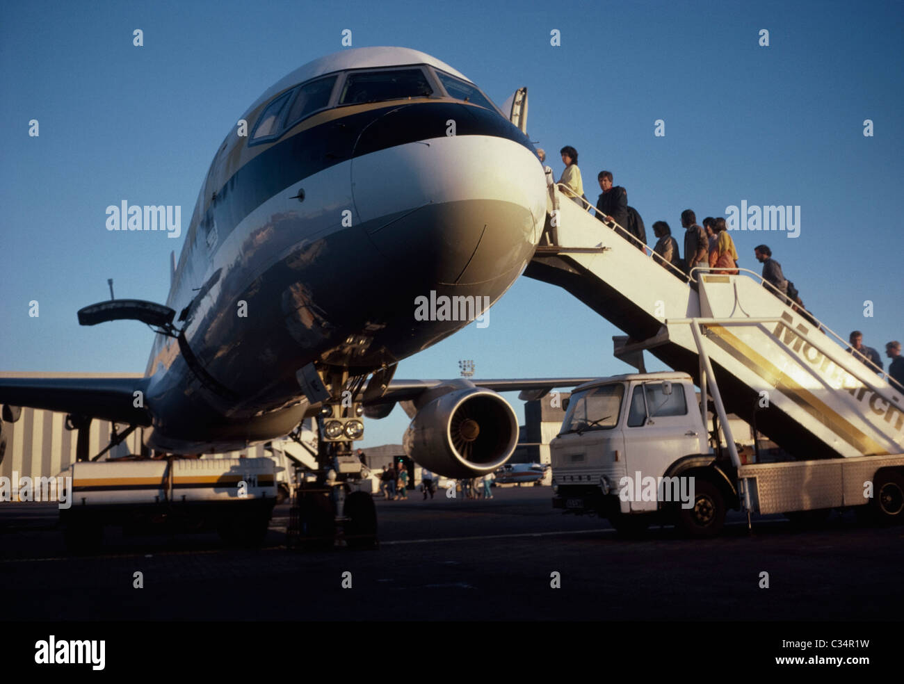 Luton Airport,Luton,Bedfordshire,England,United Kingdom;Passengers Boarding A Ryan Air Jet Stock Photo