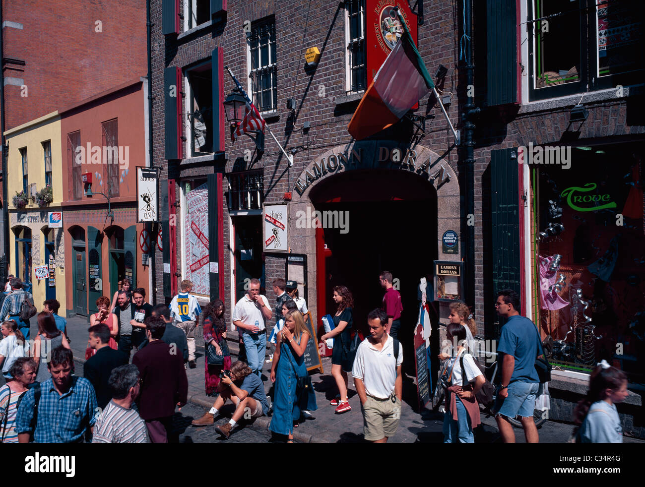 Temple Bar,Co Dublin,Ireland;Pedestrians In Temple Bar Stock Photo