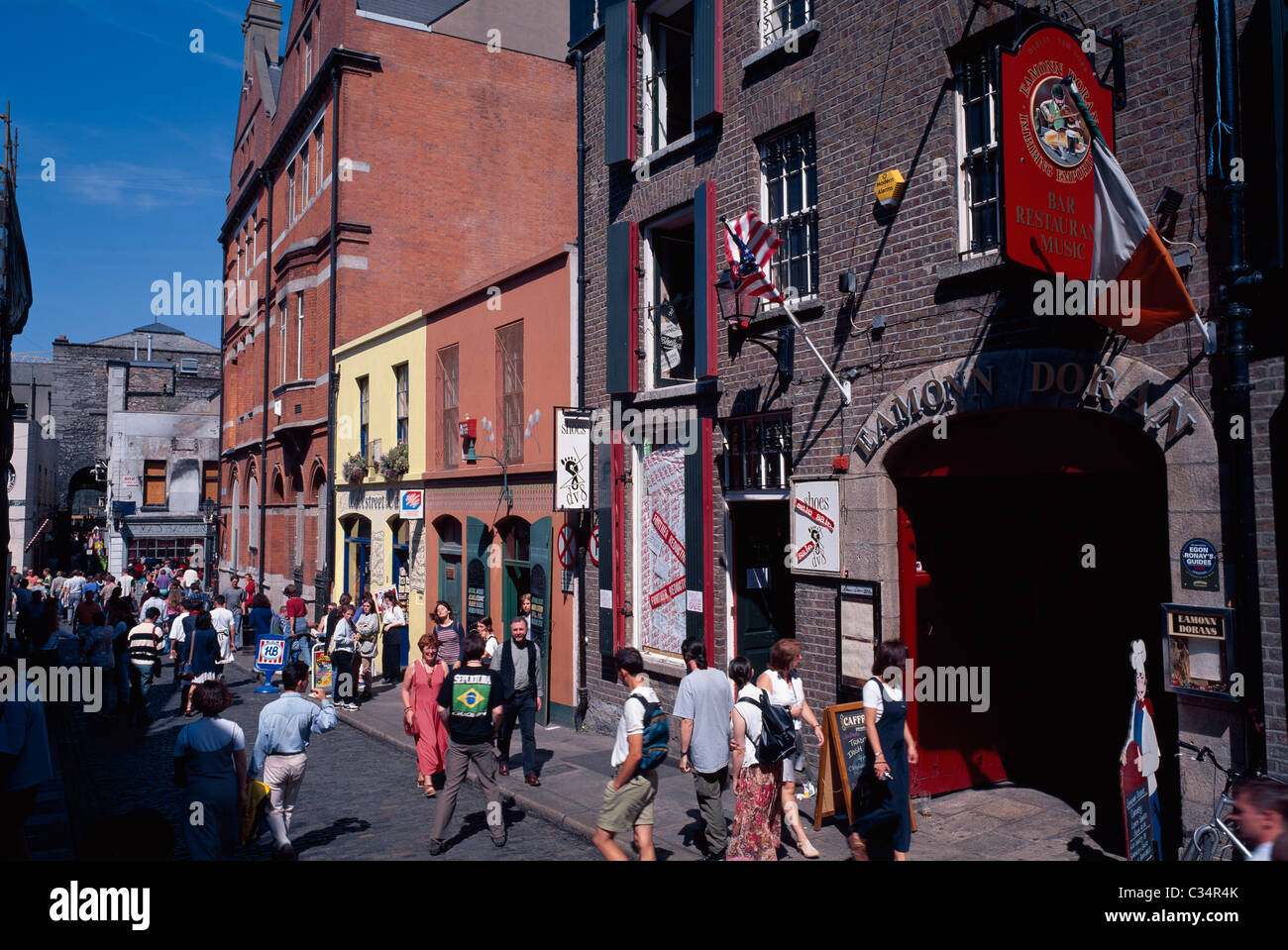 Temple Bar,Co Dublin,Ireland;Pedestrians In Temple Bar Stock Photo