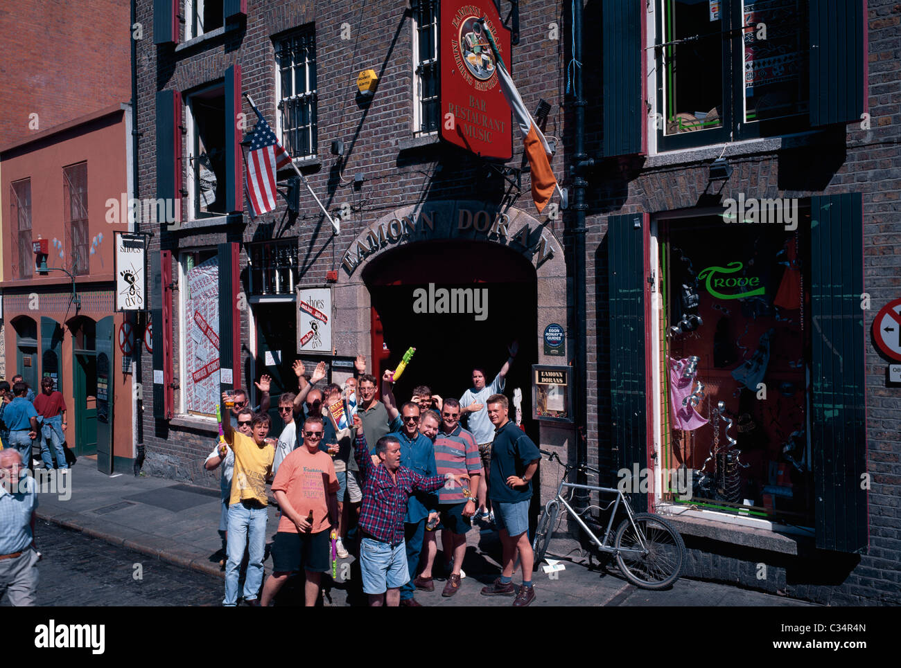 Temple Bar,Co Dublin,Ireland;Pedestrians Walking In Temple Bar Stock Photo