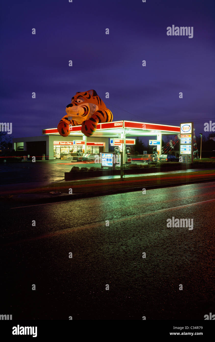 Dublin,Co Dublin,Ireland;Esso Petrol Station At Dusk Stock Photo Alamy