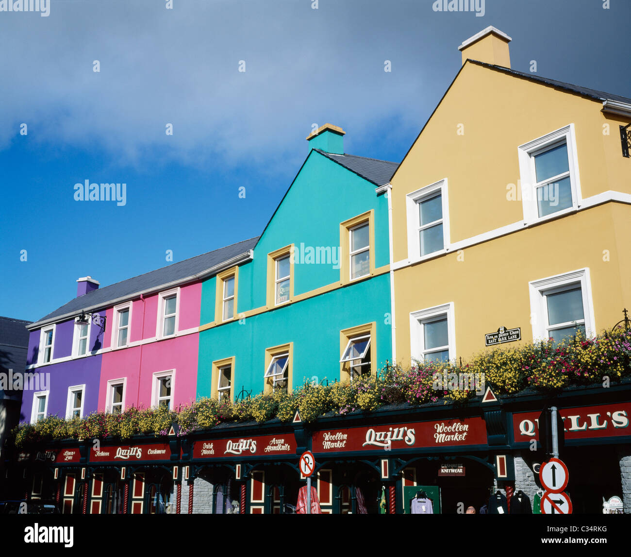 Kenmare Town,Co Kerry,Ireland;Row Of Brightly Coloured Shop Fronts Stock Photo