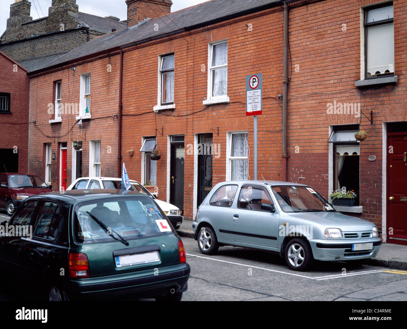 Pearse Street,Co Dublin,Ireland;Small Terraced Houses Stock Photo