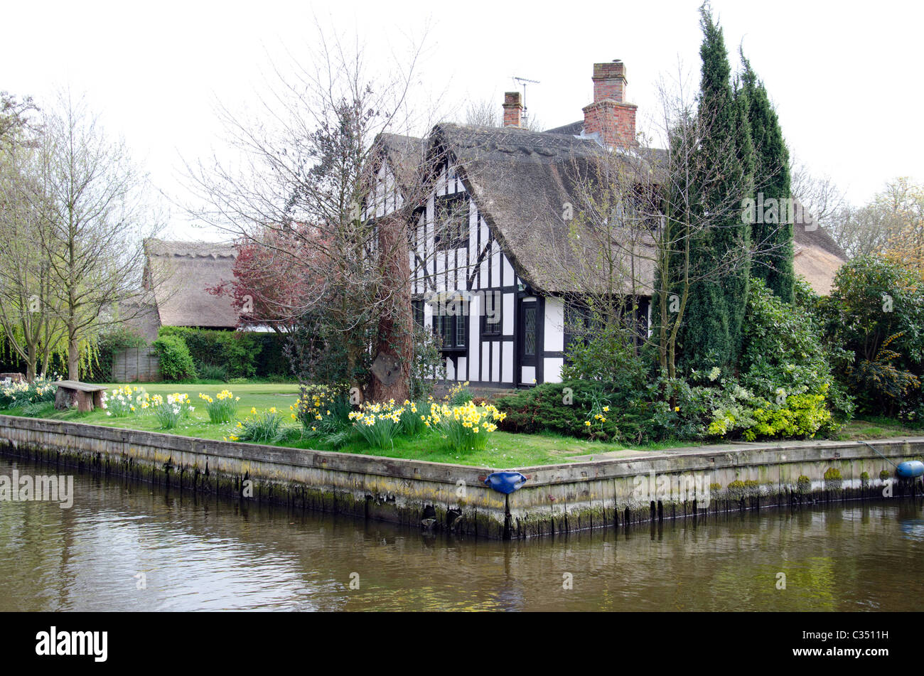 House with waterfrontage on the Norfolk Broads, East Anglia, England