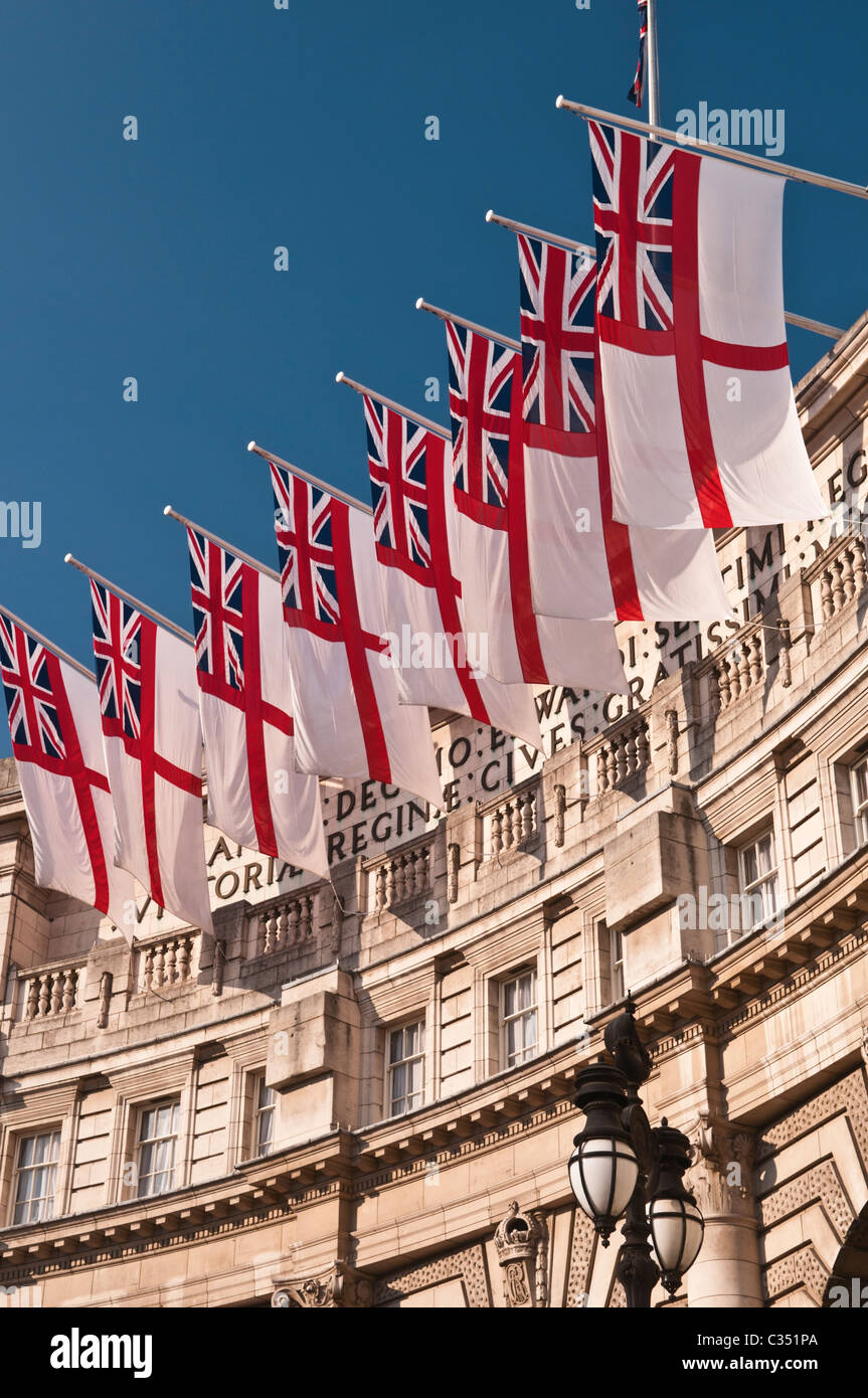 White Ensign flags Admiralty Arch London UK Stock Photo