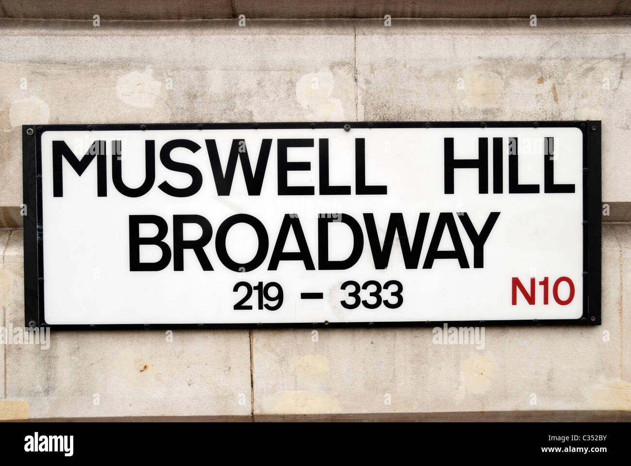 Muswell Hill Broadway N10 street sign, Muswell Hill, London, England Stock Photo
