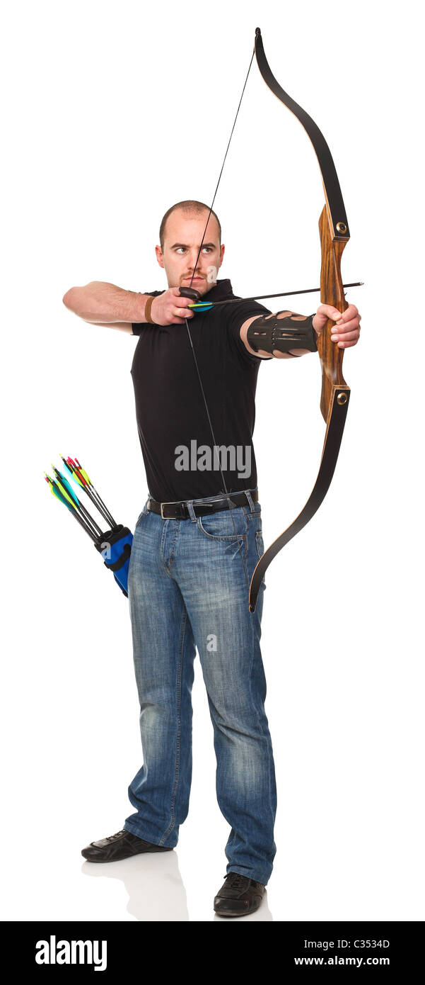 man with bow isolated on white background Stock Photo