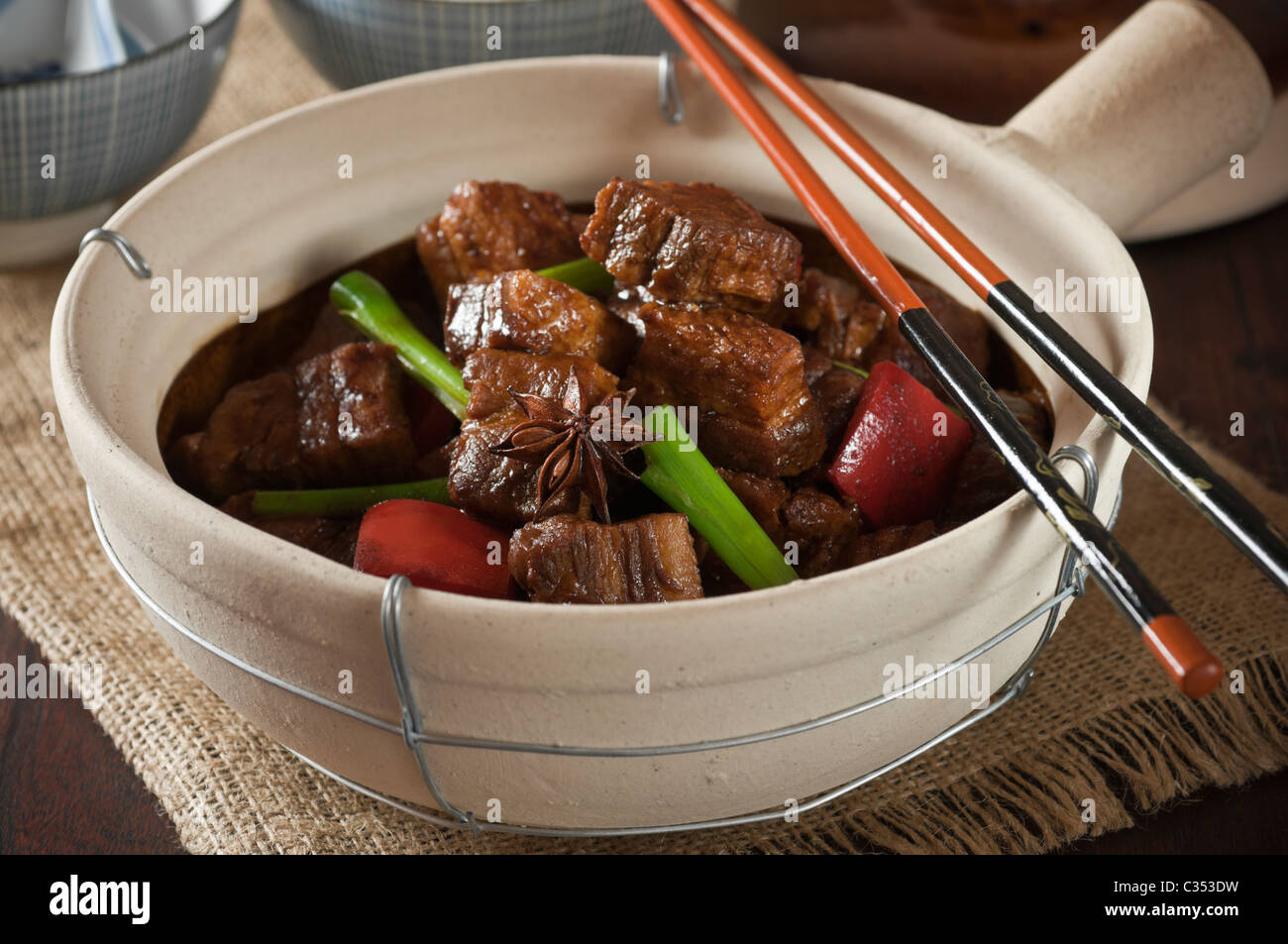 Red Cooked Pork Belly In Traditional Clay Pot Chinese Food Stock Photo Alamy